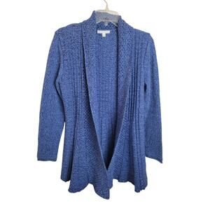Notations Cardigan Sweater Blue Open Front Ribbed Long Sleeve Womens Size Medium